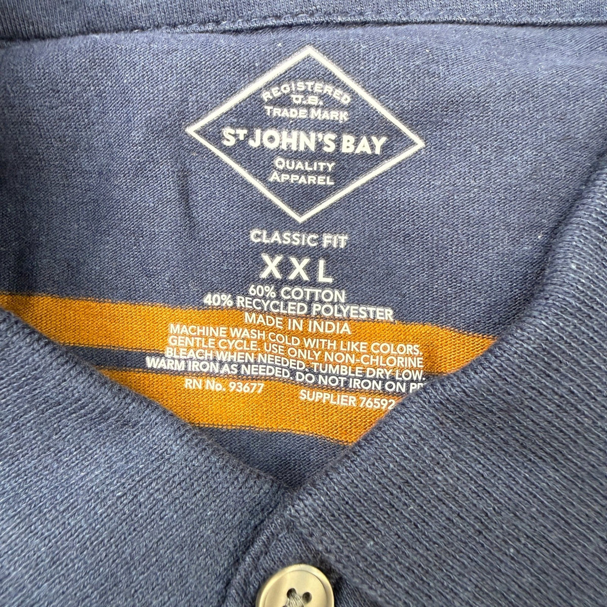 MSRP $28 St. John's Bay Mens XXL Navy Stripe Classic Fit Long Sleeve Polo Shir
