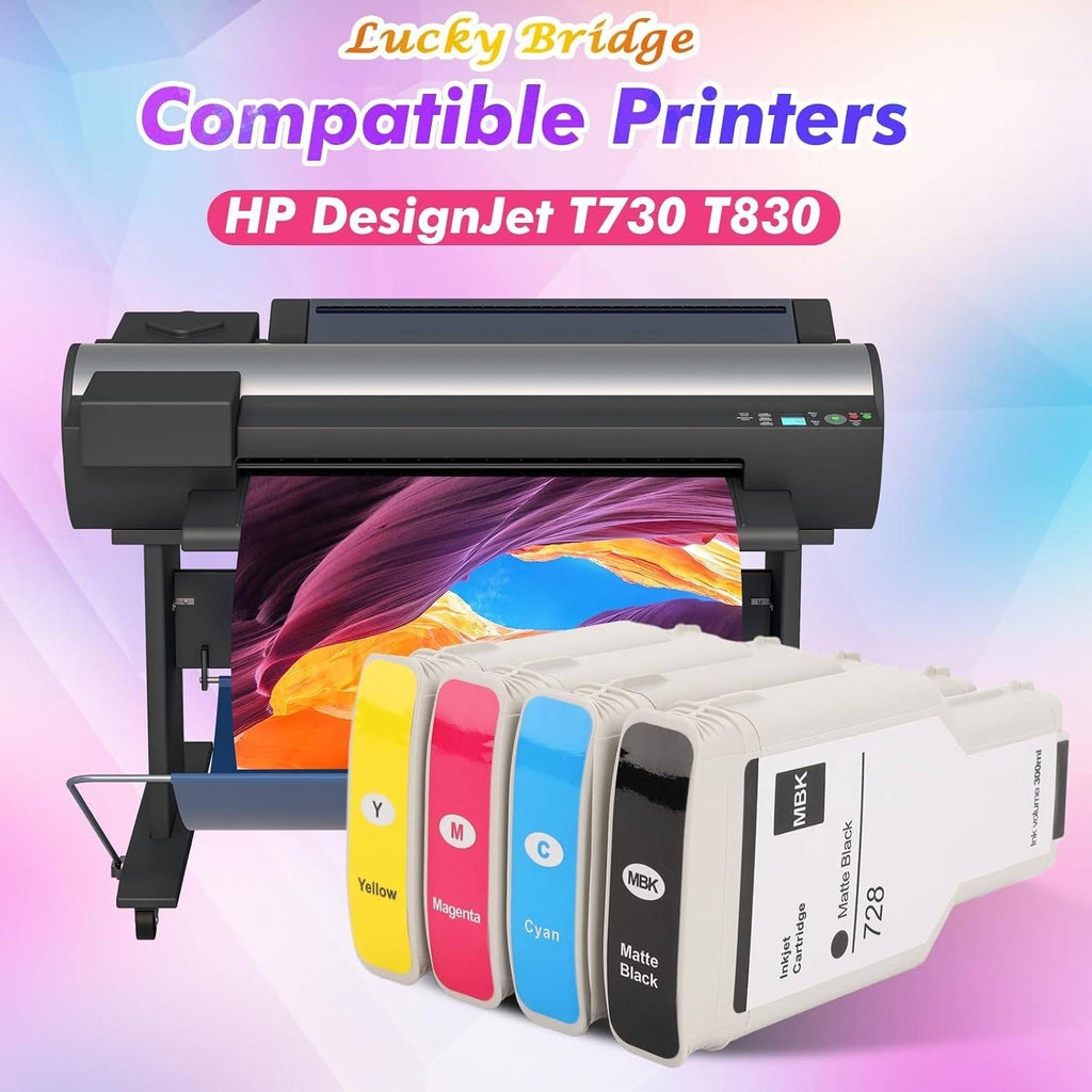 Set of 4 Lucky Bridge 728 300ml Ink Cartridges for HP DesignJet T730 T830 3WX30A
