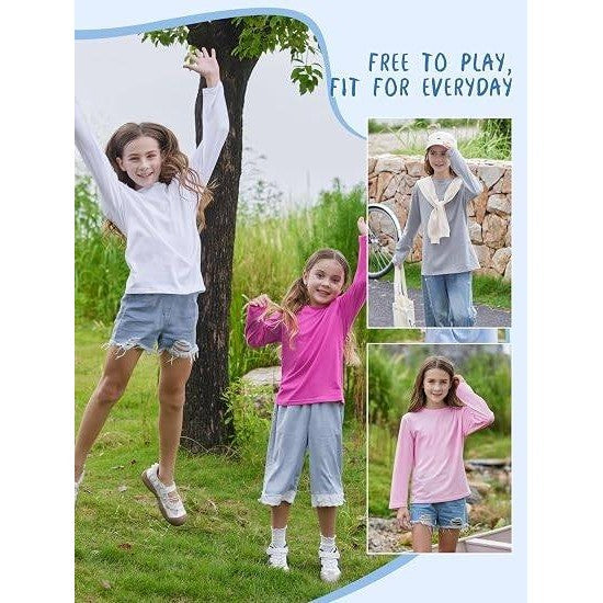 HoeVou Girls 14-16Y White Long Sleeve Shirts Youth Cotton T-Shirts Tagless Laye