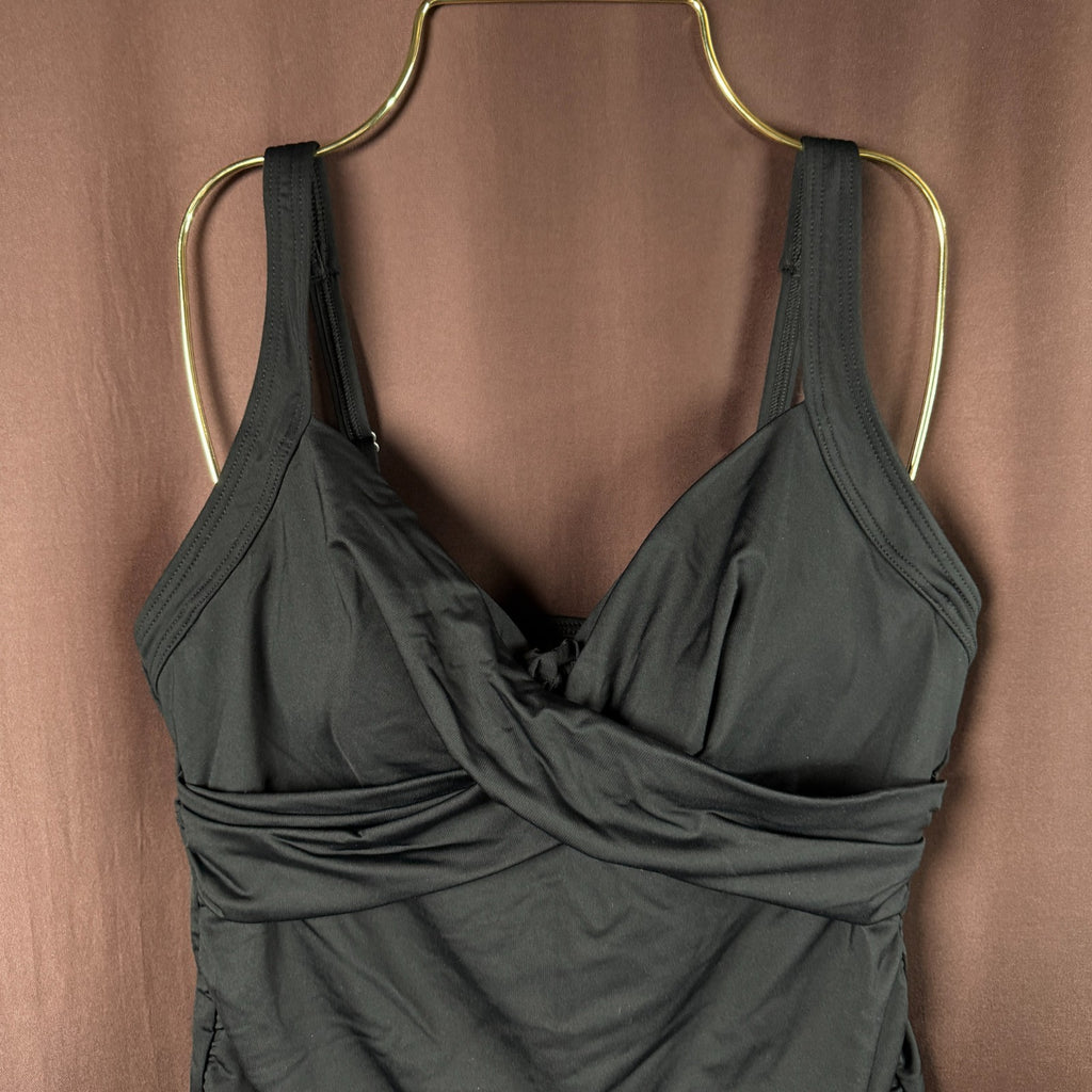 Lands' End Women's 4-10, 8D-18WDDD, 2-4 LONG V-Neck Wrap Underwire Tankini Top S