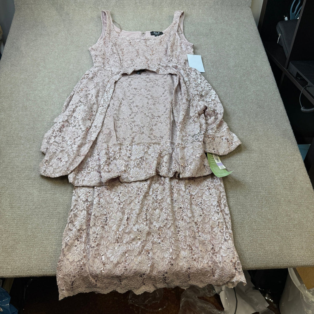 MSRP $130 R&M Richards Womens 18 Blush Midi Lace Two Piece Jacket Dress