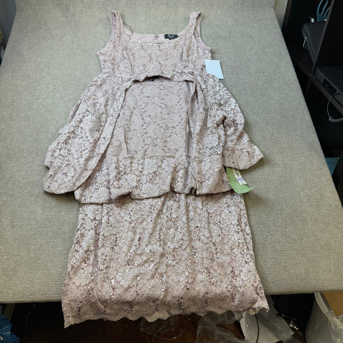 MSRP $130 R&M Richards Womens 18 Blush Midi Lace Two Piece Jacket Dress