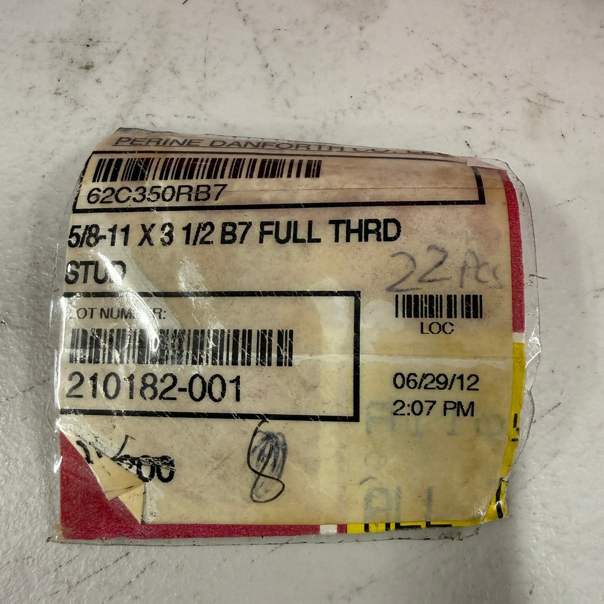 Pack of 22 Perine Danforth 5/8-11 x 3 1/2 B7 Full Thread Stud Bolts