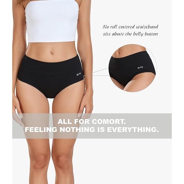 MSRP $26 coskefy 5 Pack Women's L Black High Waisted Cotton Underwear Soft Bre