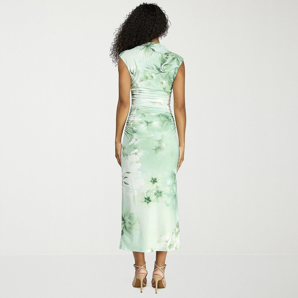 MSRP $69 Premier Amour Womens 16 Sage White Floral Sleeveless Sheath Dress Mock