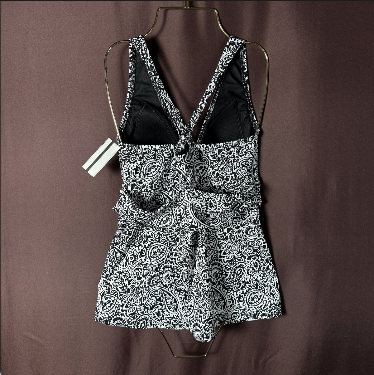 Lands' End Women's XS, XS-M LONG V-Neck Plunge X Back Tankini Top Black/White