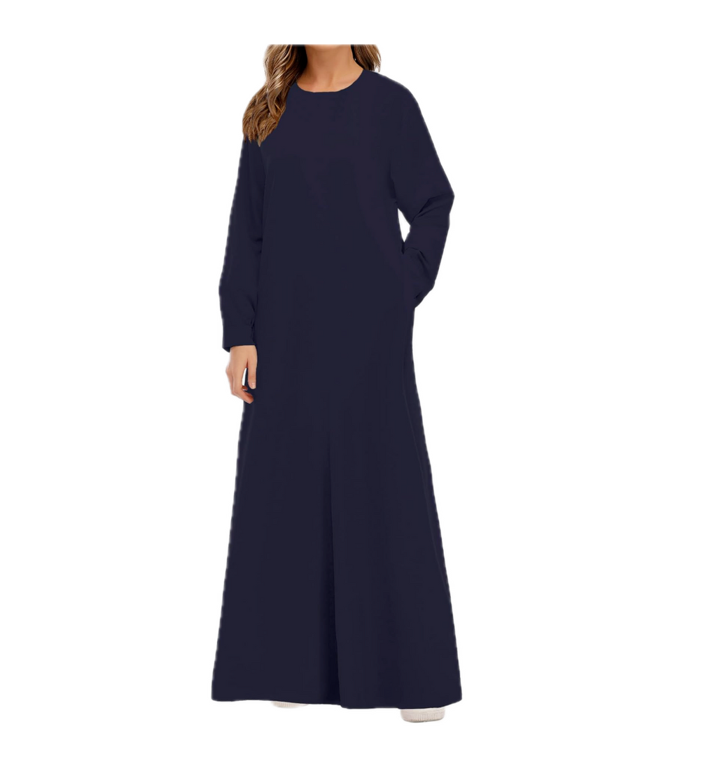 Abetteric Women Solid Color Zipper Abaya Muslim Dress w/ Pockets Islamic Prayer