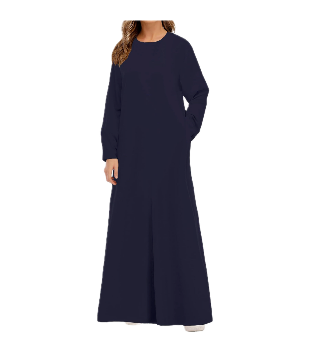 Abetteric Women Solid Color Zipper Abaya Muslim Dress w/ Pockets Islamic Prayer
