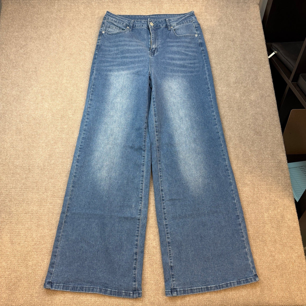 MSRP $52 GRAPENT Women's L Cool Blue Wide Leg Jeans Trendy High Waisted Stretch