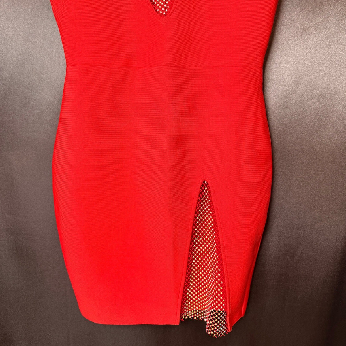 UONBOX Women's M Red Bandage V Neck Bodycon Sleeveless Split Mini Party Dress