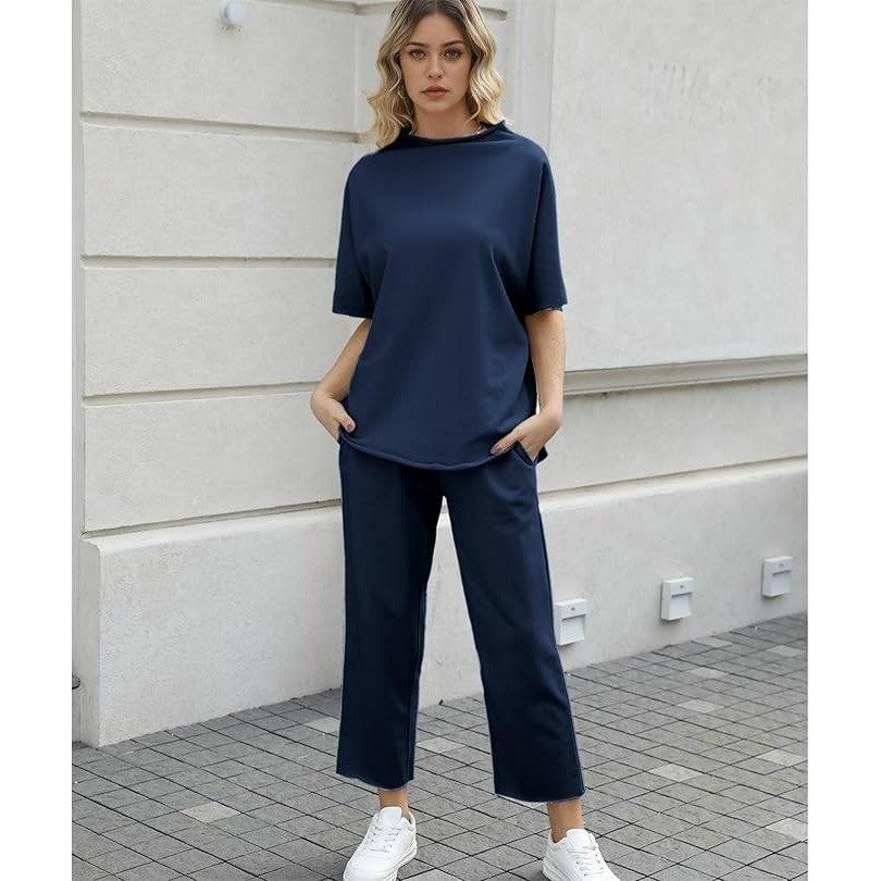 MSRP $48 SeeLuNa Women's XL Navy Two Piece Pullover Top Wide Leg Pants Outfits
