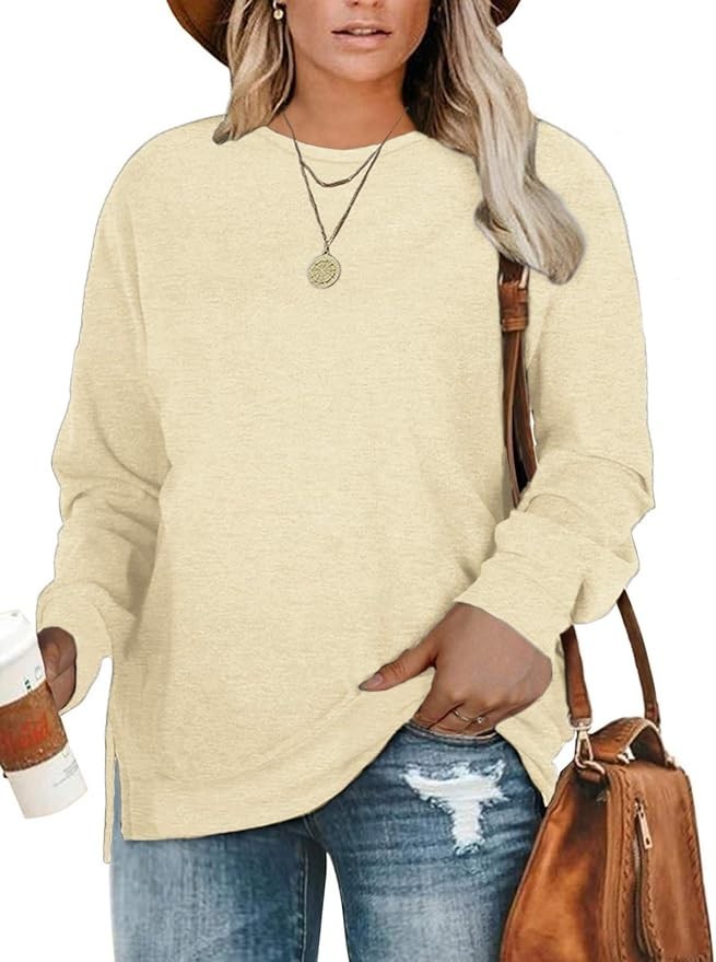 DOLNINE Plus-Size 14W-16W Womens Casual Sweatshirt Top Side Slit Pullover Shirt
