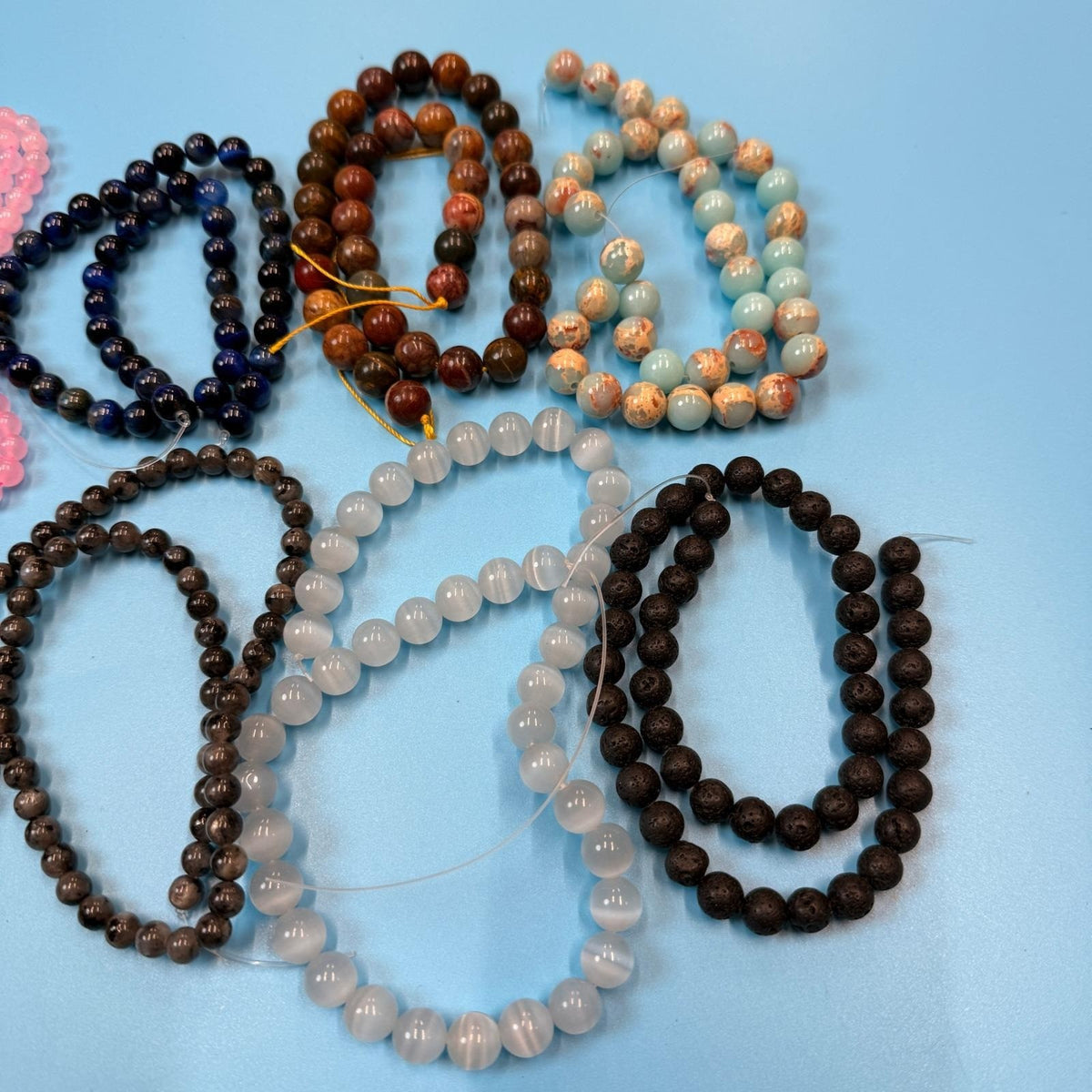 Set of 10 Natural Gemstone Round Beads Strands 15" Sizes 6,8,10 mm 11oz №B25