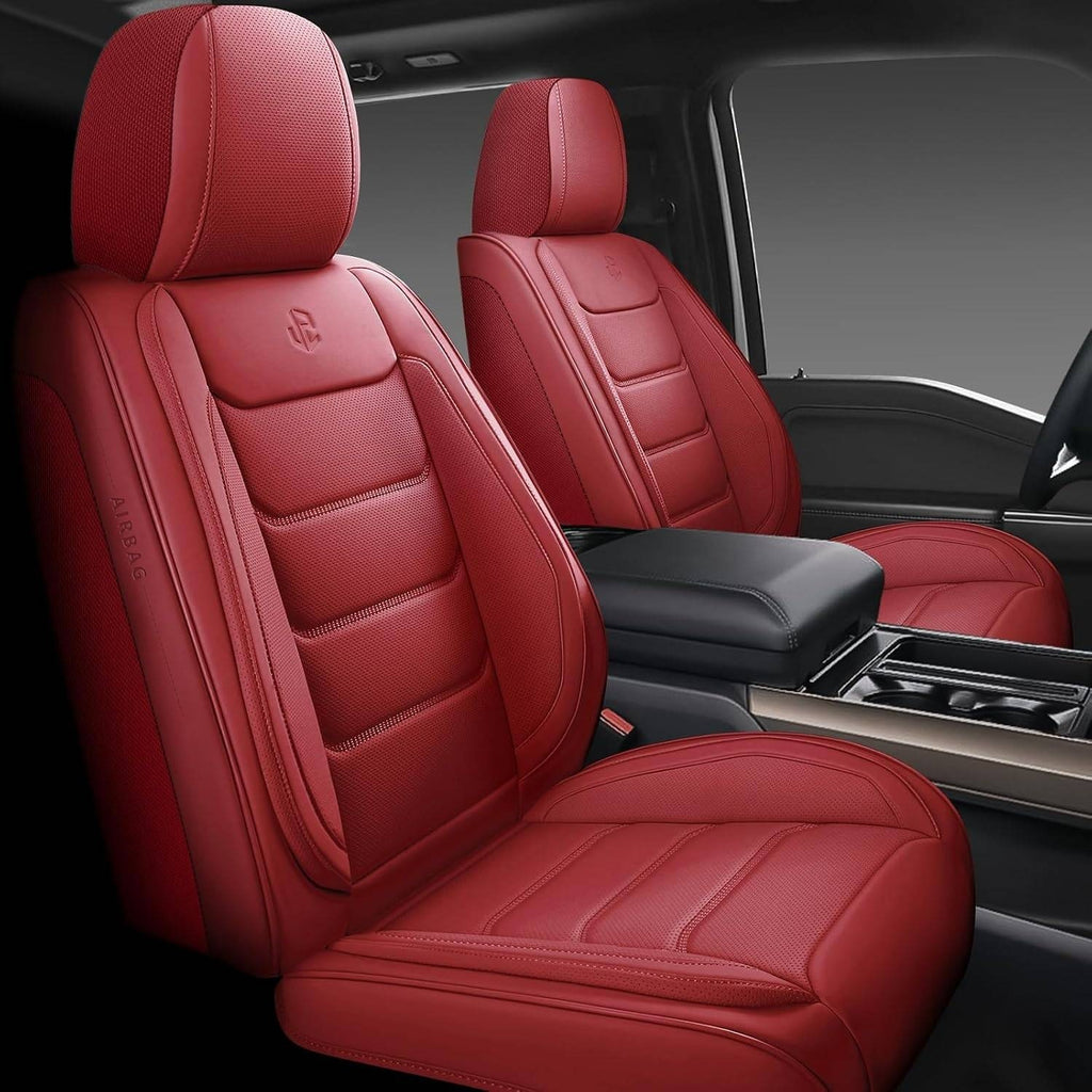 Isen-CoverAuto Wine Red Full Set Universal Fit Coverage Faux Leather Car Seat