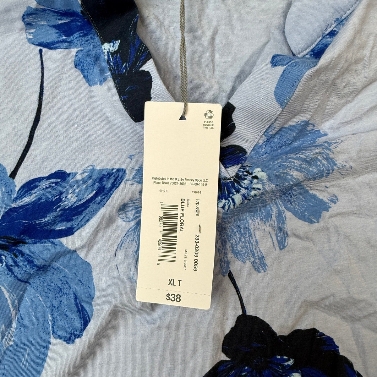 MSRP $38 Liz Claiborne Womens XL Tall Blue Floral Split Crew Neck T-Shirt Shor