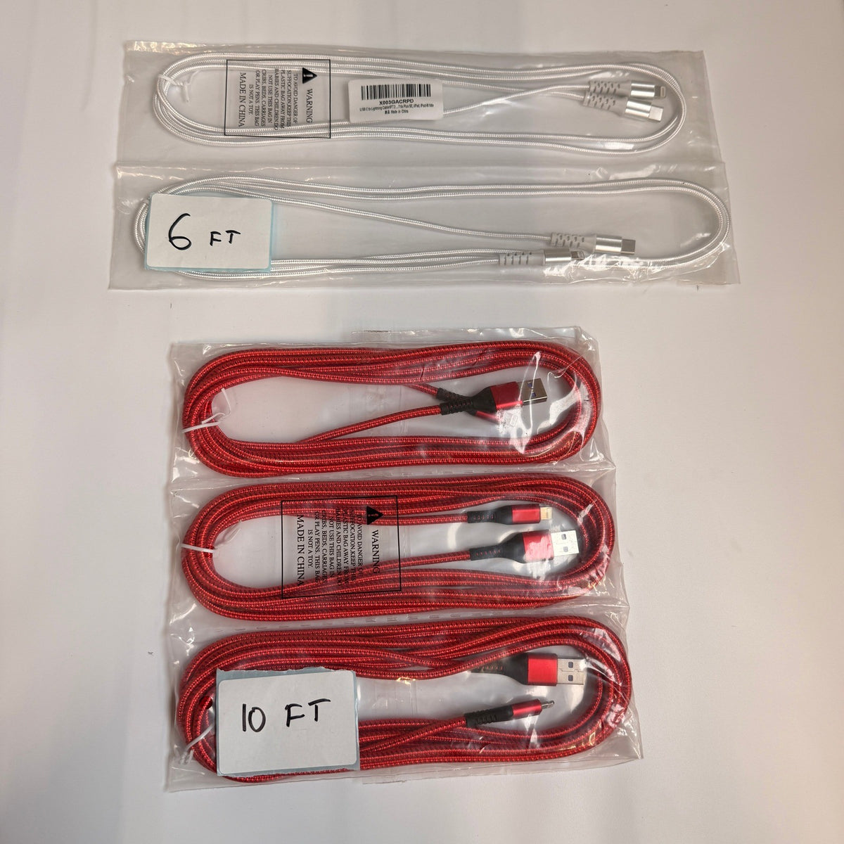 Lot of 5 USB-A & USB-C to Lightning Mixed Braided Fast Charging Cables 6ft 10ft