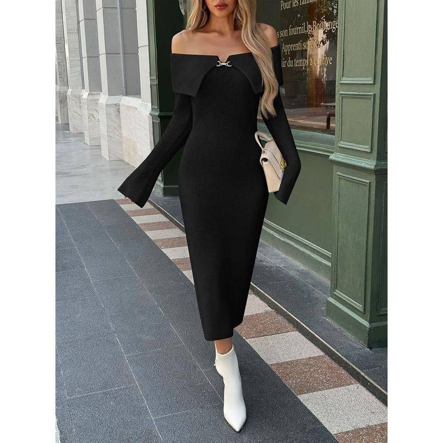 MSRP $50 Saodimallsu Women's S Black Off The Shoulder Maxi Sweater Dress Long