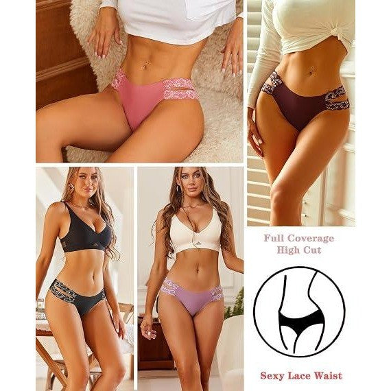 Set of 6 FINETOO Womens M Seamless Underwear Cheeky Bikini Panties High Cut