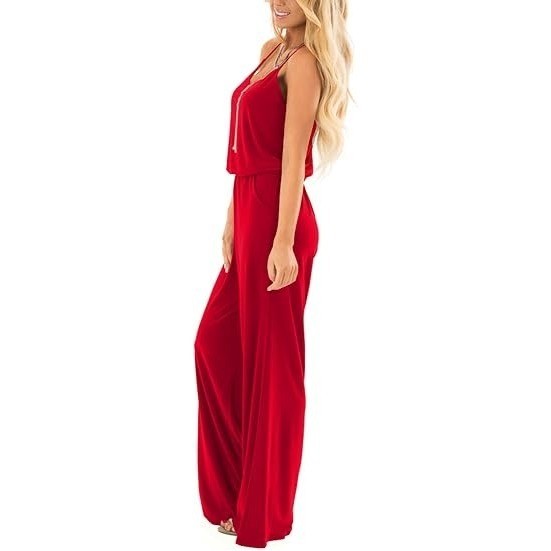 MSRP $52 Lacozy Women's M Red Summer Jumpsuits Casual Loose Sleeveless Spaghetti