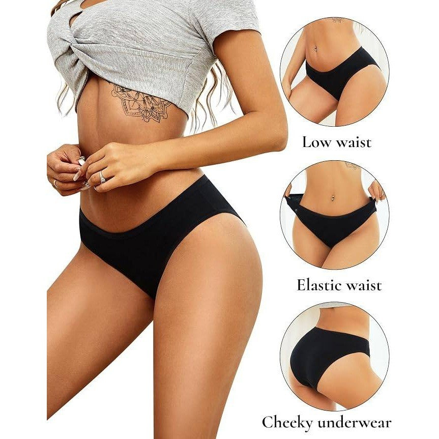 ALL OF SHE 6 Pack Women's S Underwear Cotton Hipster Sexy Cheeky Panties Black