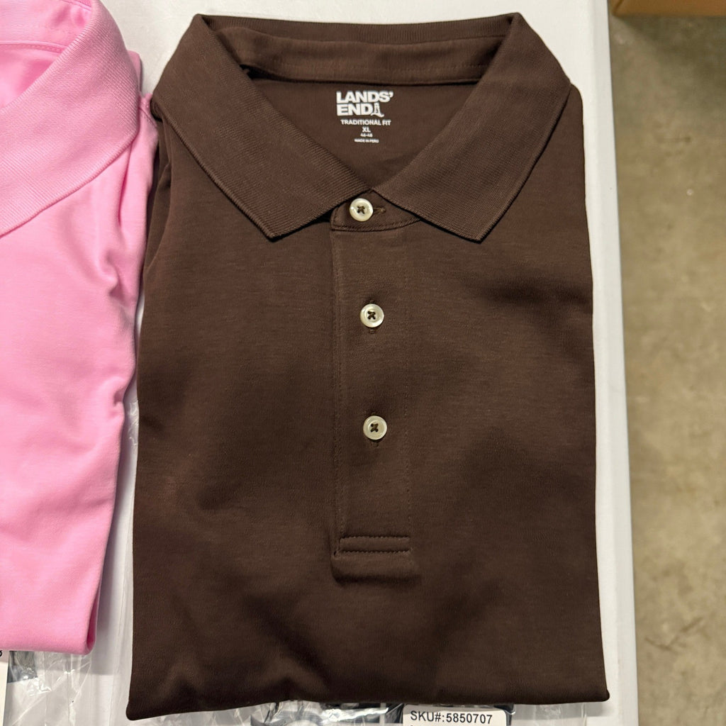 2 Pack Lands' End Mens XL Short Sleeve - Rich Coffee Polo & Chicory Blue T-Shirt