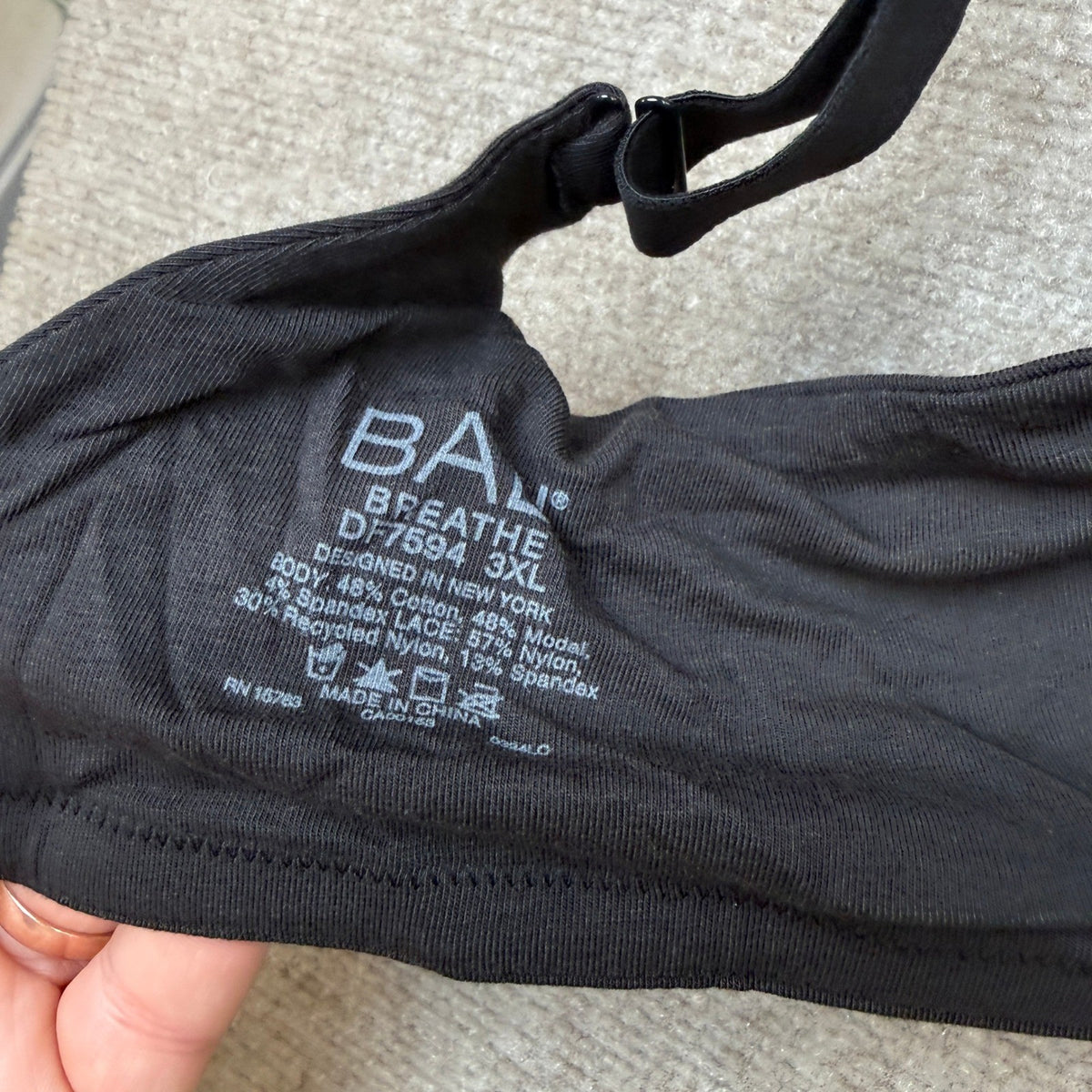 MSRP $48 Bali Breathe Womens 3XL Black Cotton Modal Wireless T-Shirt Bra DF7594