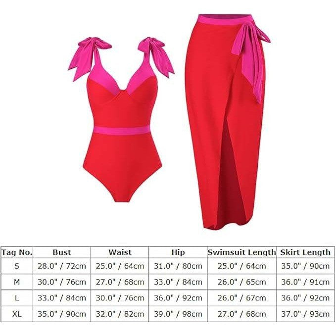 MSRP $60 Women's L Red/Hot Pink One Piece Swimsuit with Sarong Wrap