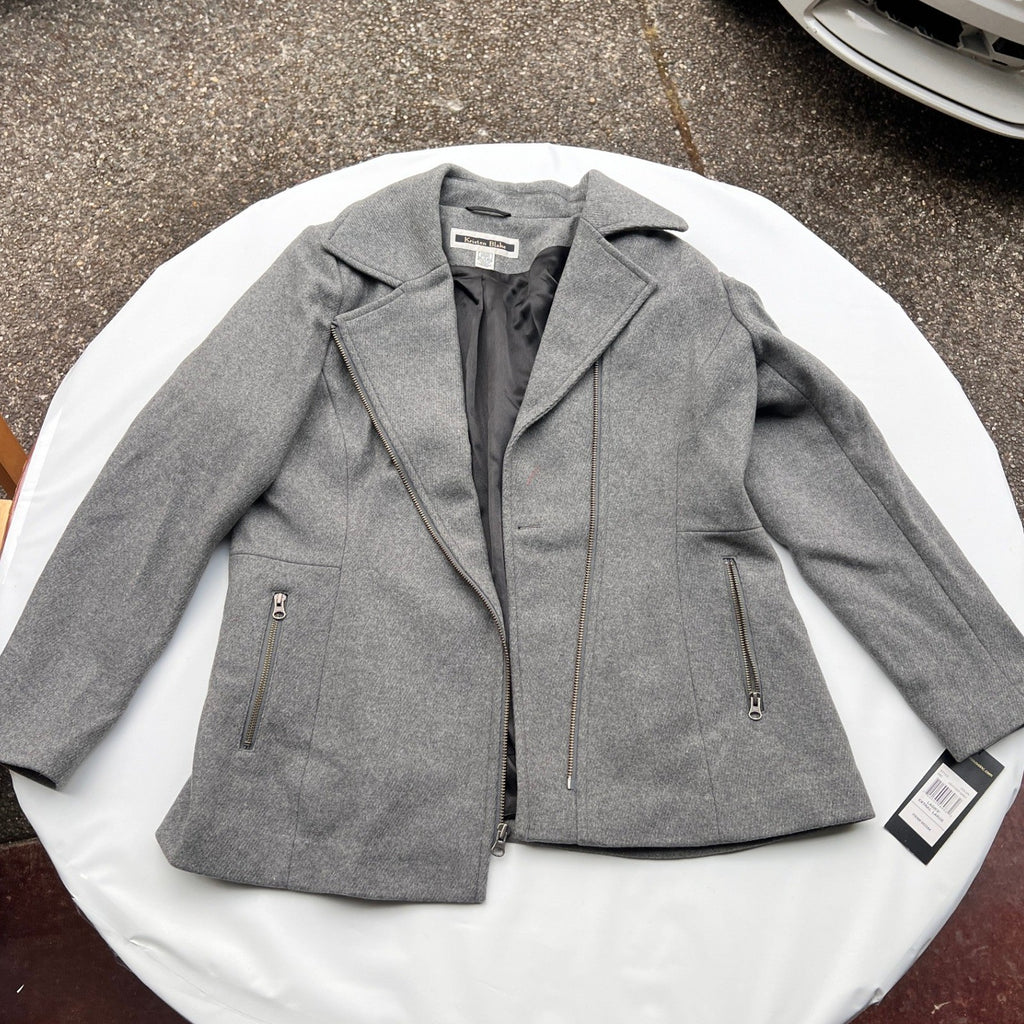 NWT Kristen Blake Jacket Women's XL Heather Grey Coat Wool Asymmetrical Zip