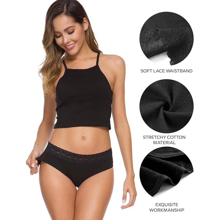 Set of 5 MSRP $26 AYMEFF Women's L Black Cotton Bikini Brief Underwear