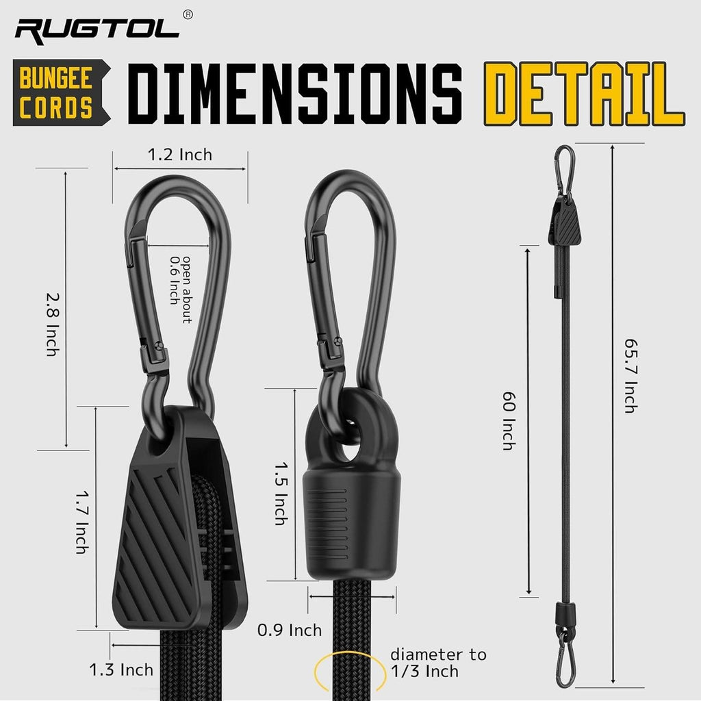 Pack of 6 Rugtol 60" Adjustable Bungee Cords w/ Carabiner Hooks Truck Bed, SUV