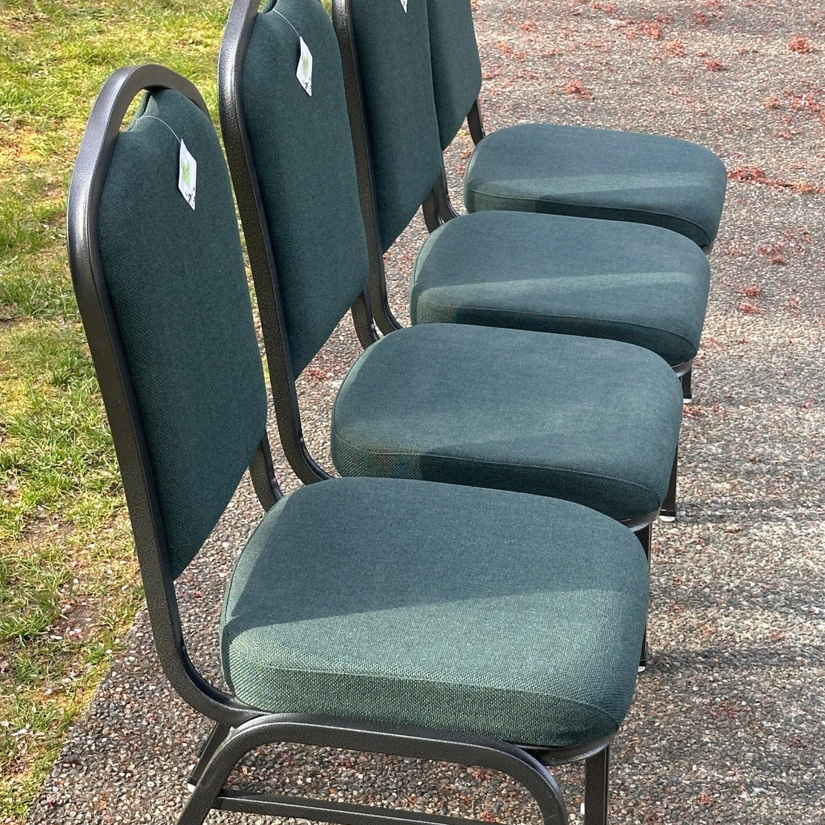 Set of 4 Crown Back Stacking Banquet Chairs Green Fabric w/ DuPont Teflon Prote