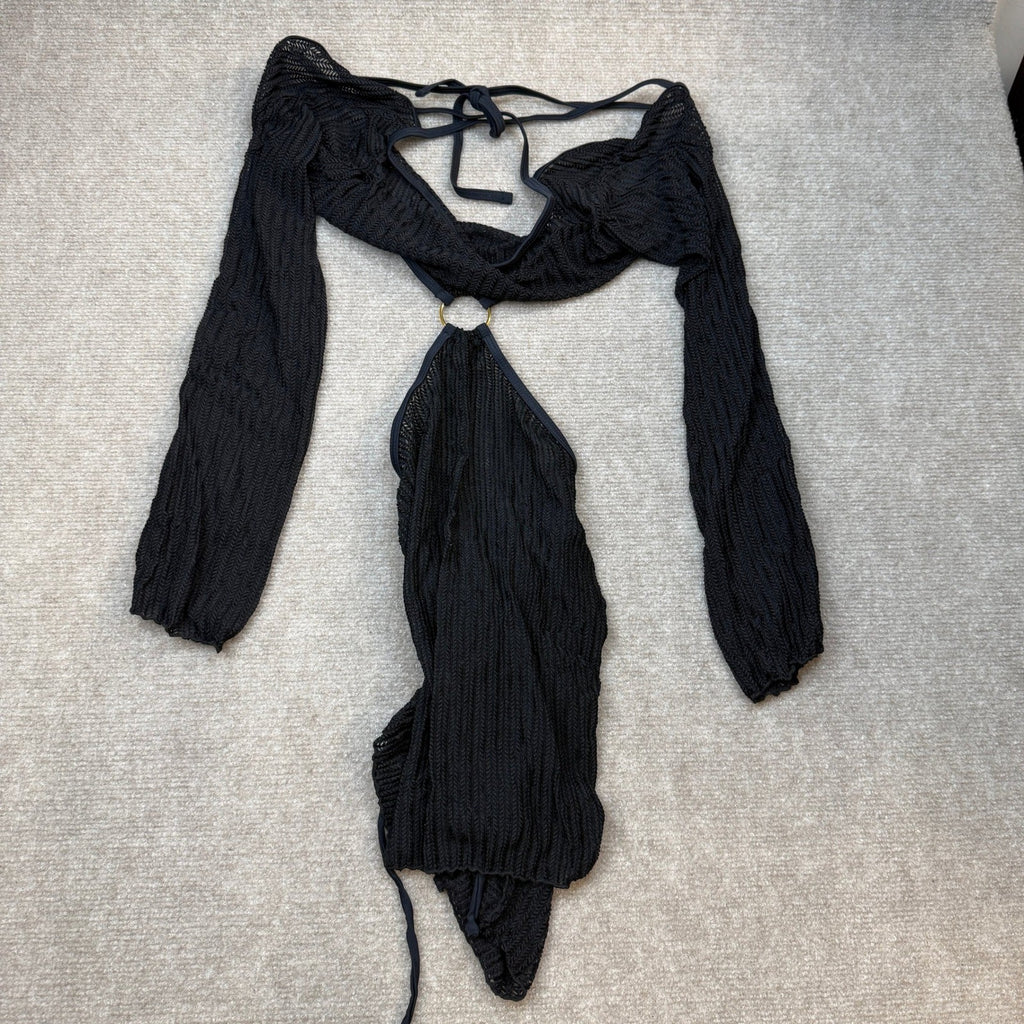 MSRP $44 Lilosy 3 Piece Women's S Black Bikini Sexy O Ring Cutout Long Sleeve