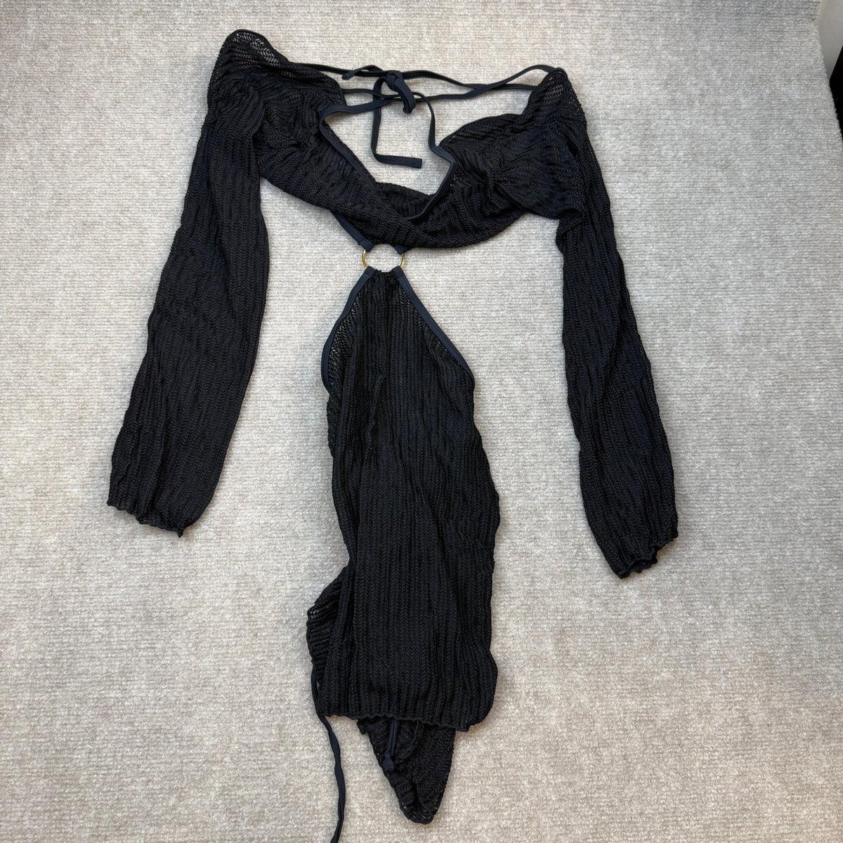 MSRP $44 Lilosy 3 Piece Women's S Black Bikini Sexy O Ring Cutout Long Sleeve