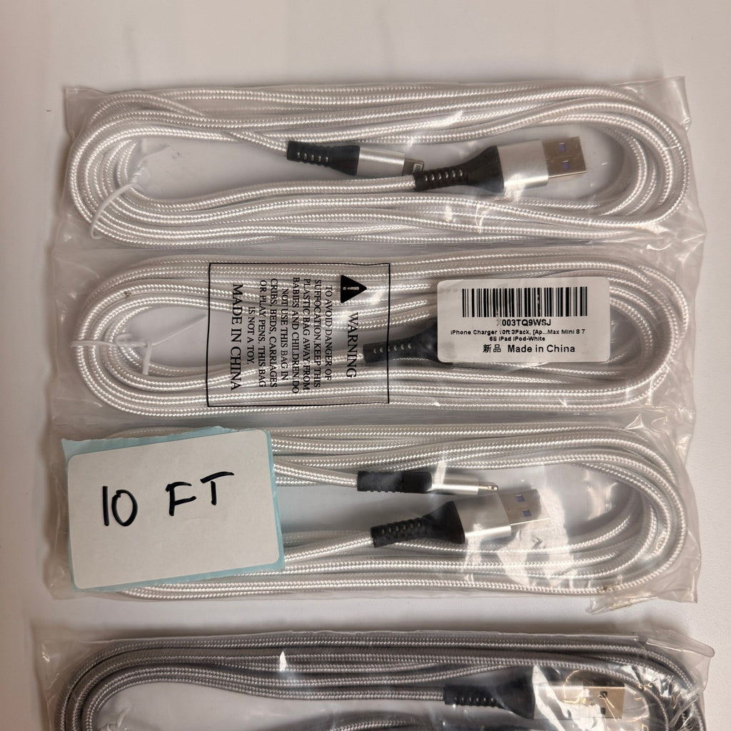 Lot of 6 Braided USB-A to Lightning Fast Charging Cables 6ft 10ft