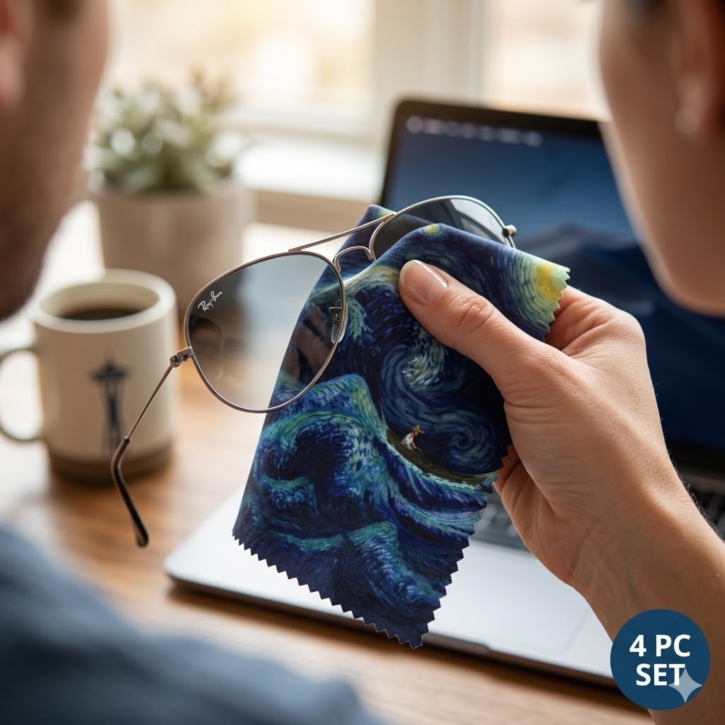 Set of 4 Van Gogh Starry Night Art Microfiber Cleaning Cloths