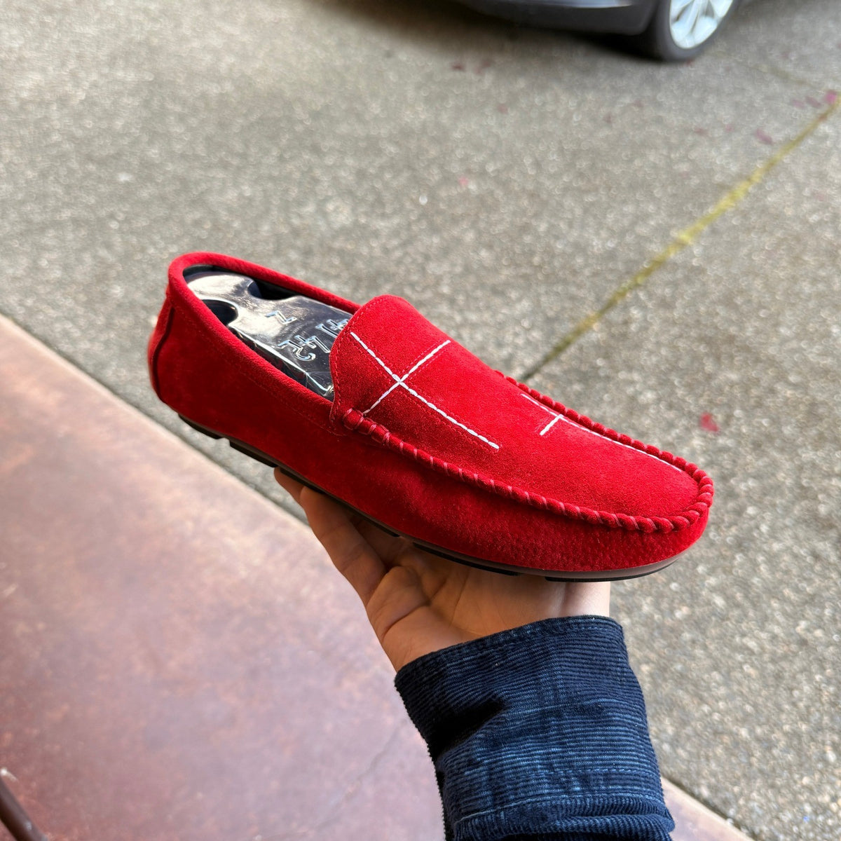 Men's US 8 Red Suede Moccasins Slip On Flat Loafers Casual Dress Shoes