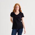 MSRP $16 St. John's Bay Womens Petite L Black V Neck Short Sleeve T-Shirt