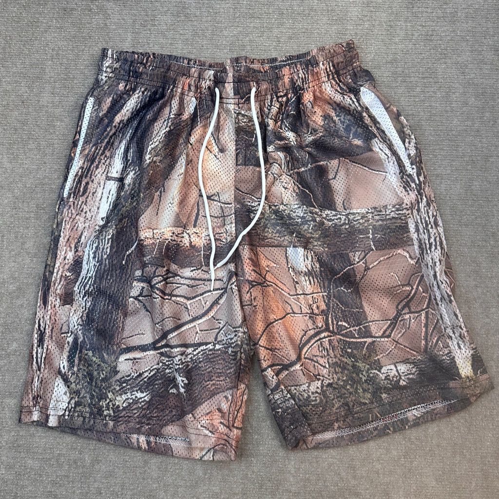 Men's Sz M-L Camo Mesh Graphic Print Athletic Shorts with Pockets Elastic Waist