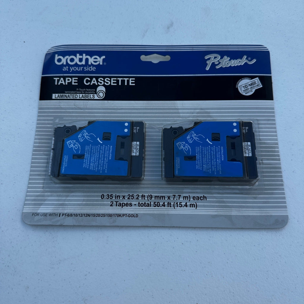 Pack of 2 Brother P-Touch TC-M0Z 0.35" x 25.2 ft Black On Clear Matte Tape
