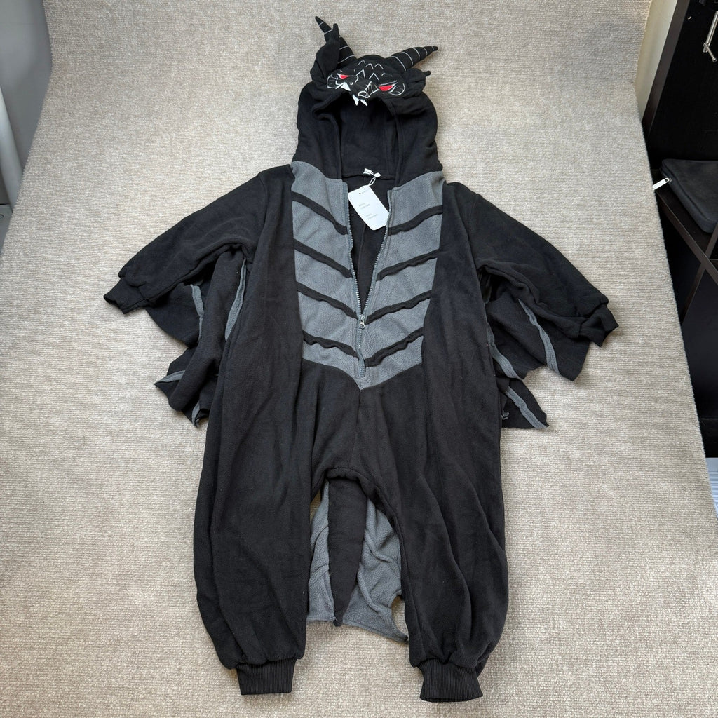 NWT Dragon Onesie, Black Sz 110 Dragon Costume Wings Hooded Halloween Cosplay