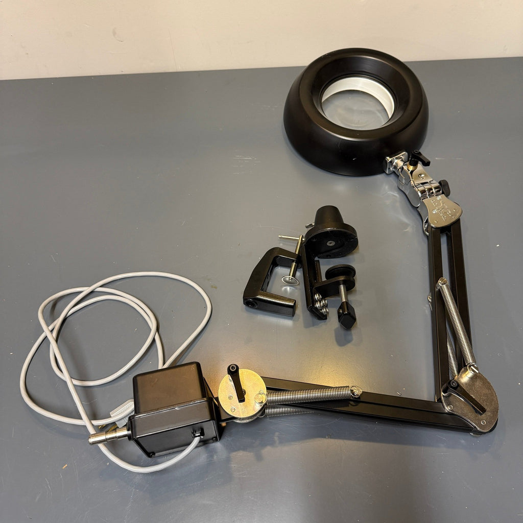 O.C. White Round LED Magnifying Lamp Black Articulating Arm w/ Clamps