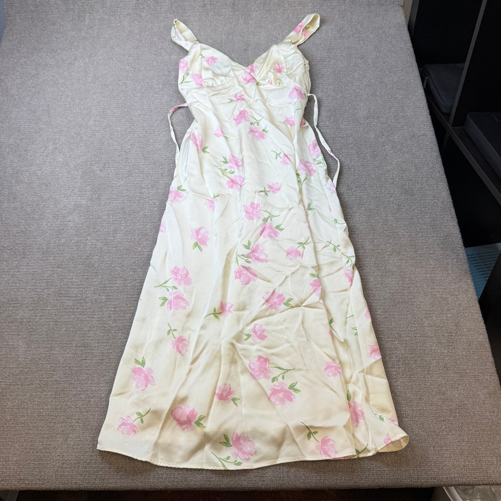 by&by Womens Juniors S Light Yellow Floral Sleeveless Midi Slip Dress