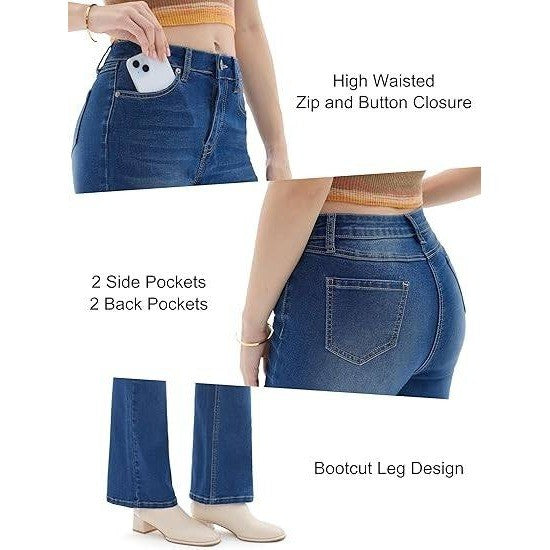 MSRP $57 Prettyleaf Women's Blue L 28" Petite Stretch Flare Jeans High Waisted