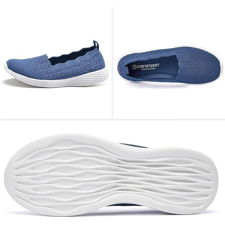 Women's US 5.5 Slip-on Knit Flat Shoes Solid Color Comfy Anti-skid Casual Walkin