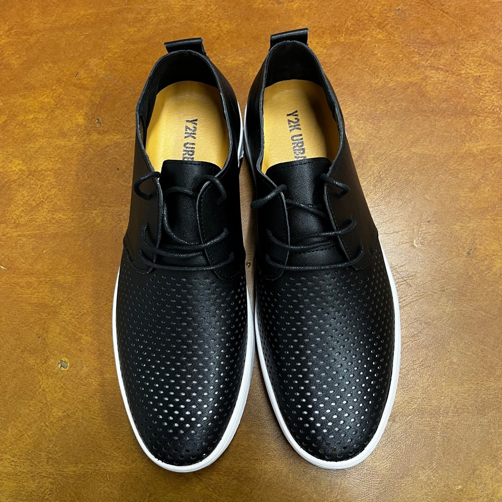 Y2K Urban Men's US 9 Black Breathable Leather Casual Shoes Non-Slip Sneakers