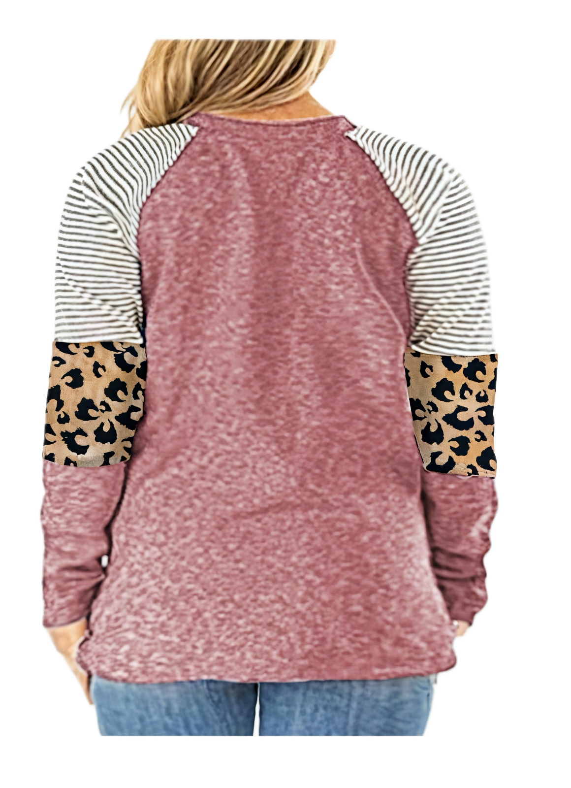 ROSRISS Women's 14W Plus Size Long Sleeve Pink Top Leopard Print Striped Color B