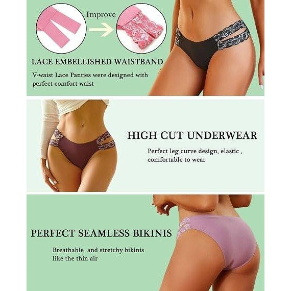 Set of 6 FINETOO Womens M Seamless Underwear Cheeky Bikini Panties High Cut