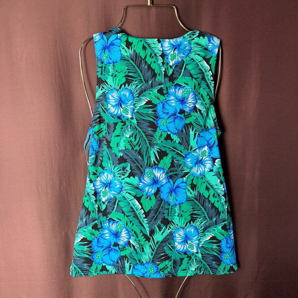 Lands' End Women's 4, 2-4 LONG Floral Print High Neck Swimwear Tankini Top Chlor
