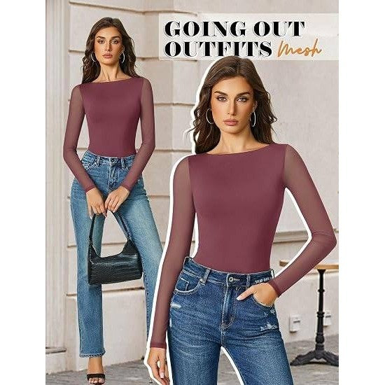 MSRP $30 Avidlove Womens S Purple Red Long Sleeve Body Suits w/ SMALL STAIN