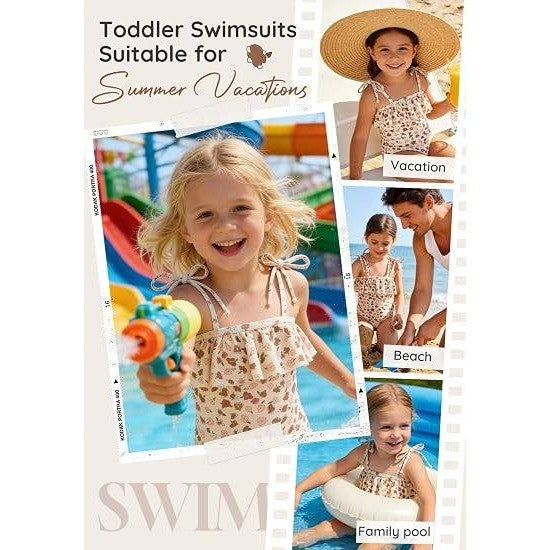 Zando Toddler 2-3T Khaki Flowers Swimsuit Girl Cute Ruffle Adjustable Bathing